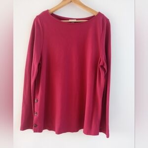 J. Jill Women's Large Berry Red Long Sleeve Knit Top - Side Button Hem Detail